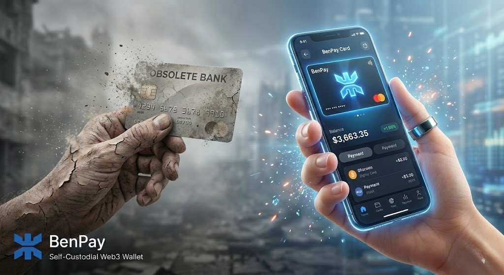 Web3 payment card that connects to Apple Pay or Google Pay - illustration