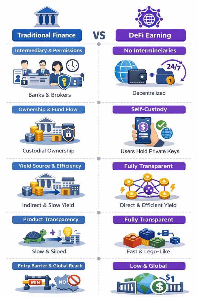 Traditional Finance vs. DeFi Earning