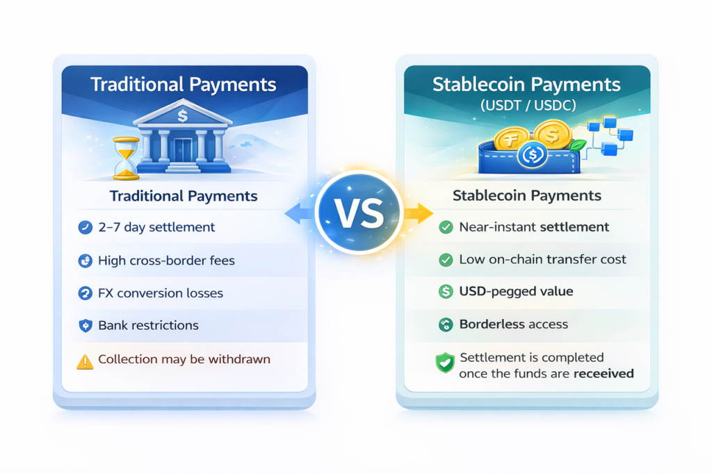 Traditional Payments vs. Stablecoin Payments (USDT/USDC)