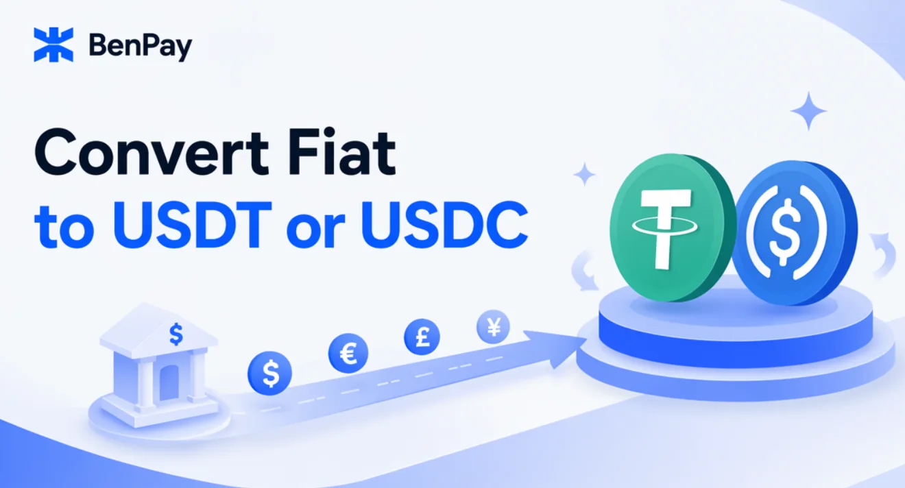 How do I convert fiat into USDT or USDC for crypto cards and DeFi?