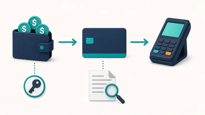 Crypto card funding flow from wallet to card to merchant
