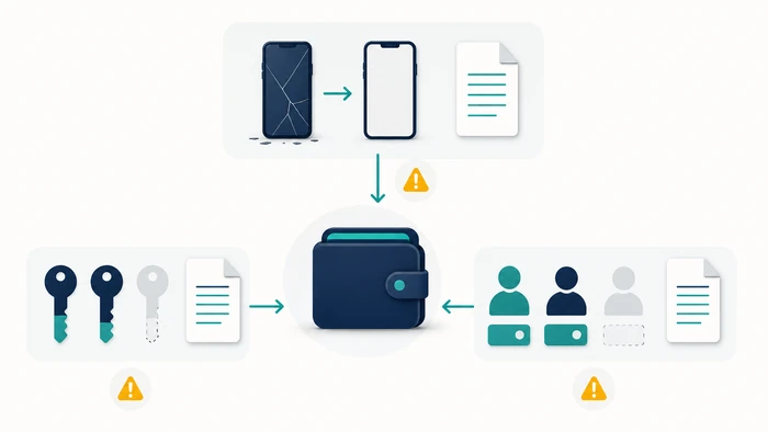 Recovery conditions for seed-phrase-free wallet models