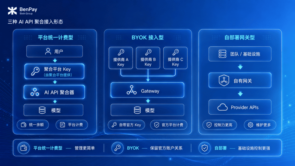三种 AI API 聚合接入形态