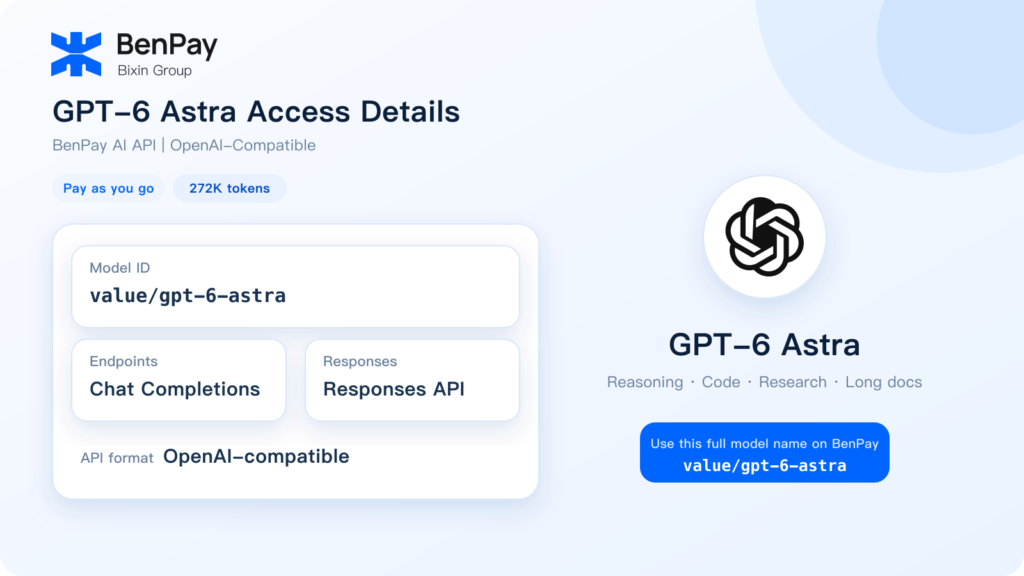 BenPay AI API - GPT-6 Astra Access Details