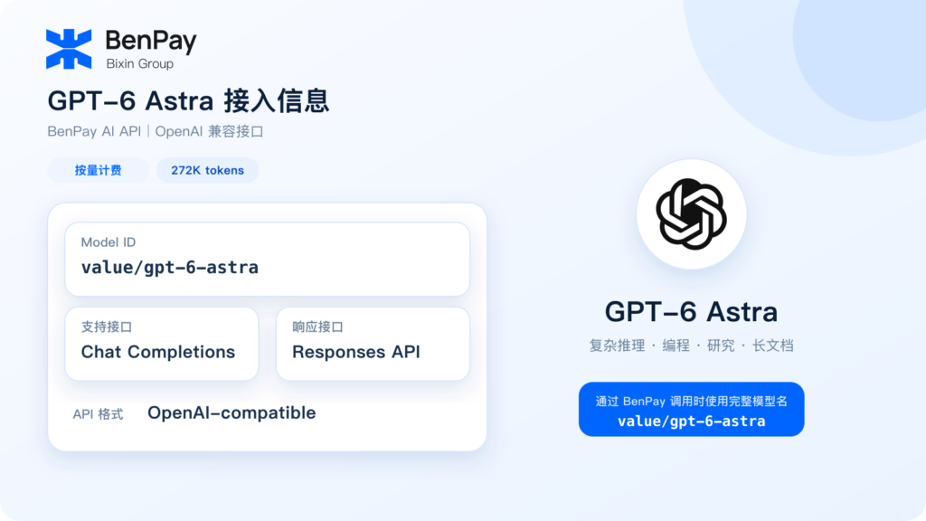 BenPay AI API - GPT-6 Astra 接入信息